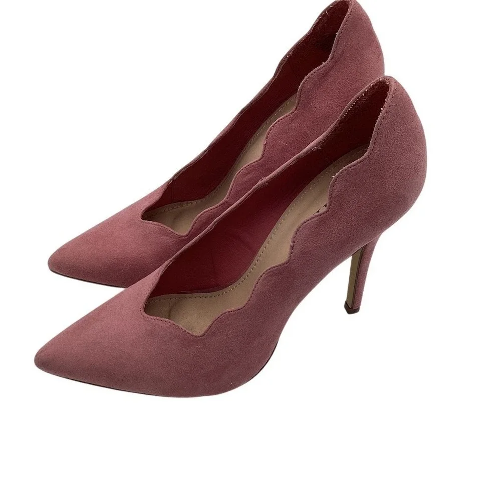 JustFab Womens Pumps‎ Mauve Pink Pointed Toe Stiletto Slip On Scalloped  Size 10